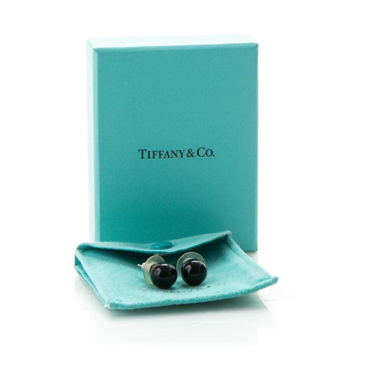 Tiffany Sterling Silver Black Onyx 10mm Ziegfeld Earrings 6 of 6