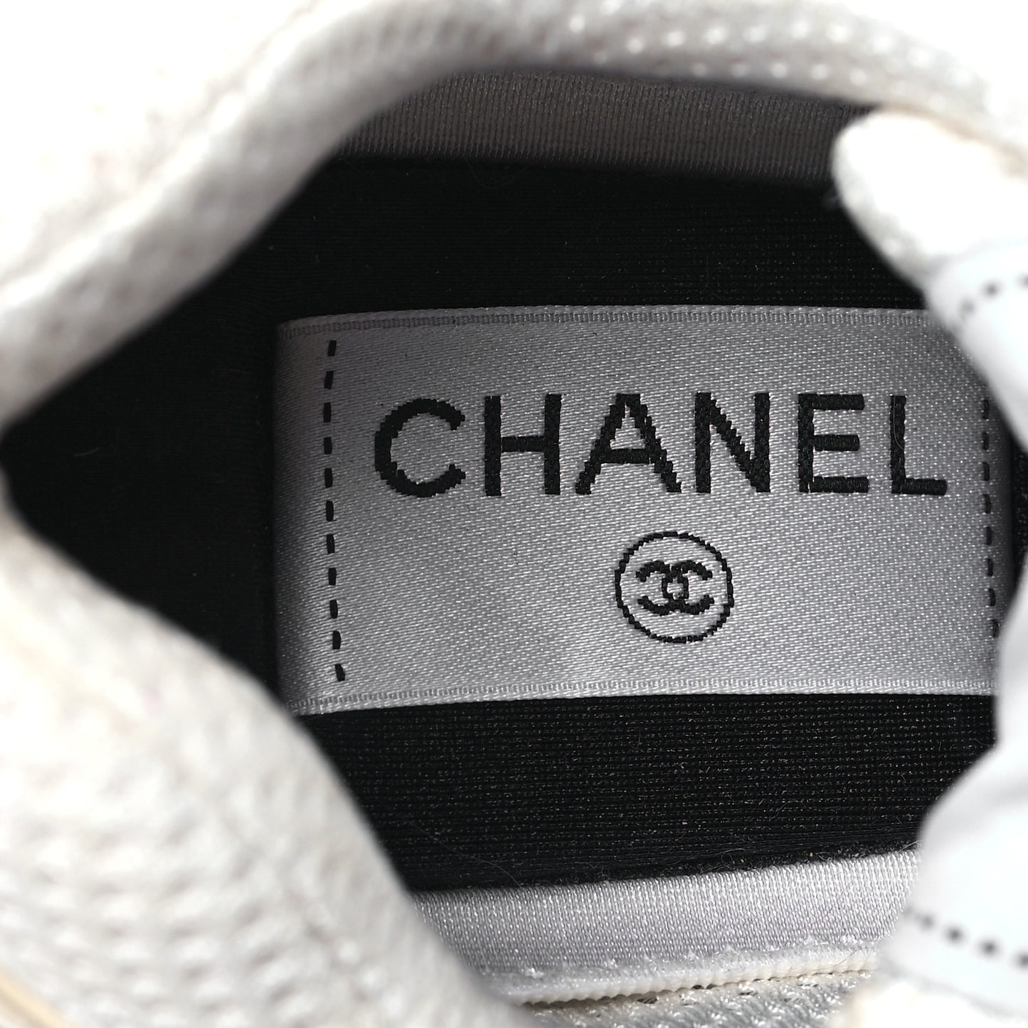 Fabric Laminated Calfskin Stretch CC Sneakers 36.5 White Gold Silver