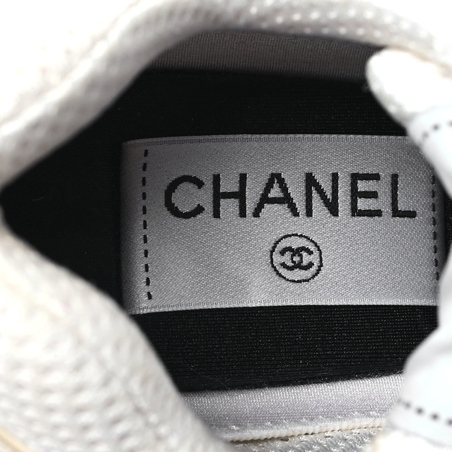 Chanel Fabric Laminated Calfskin Stretch CC Sneakers 36.5 White Gold Silver 7 of 8