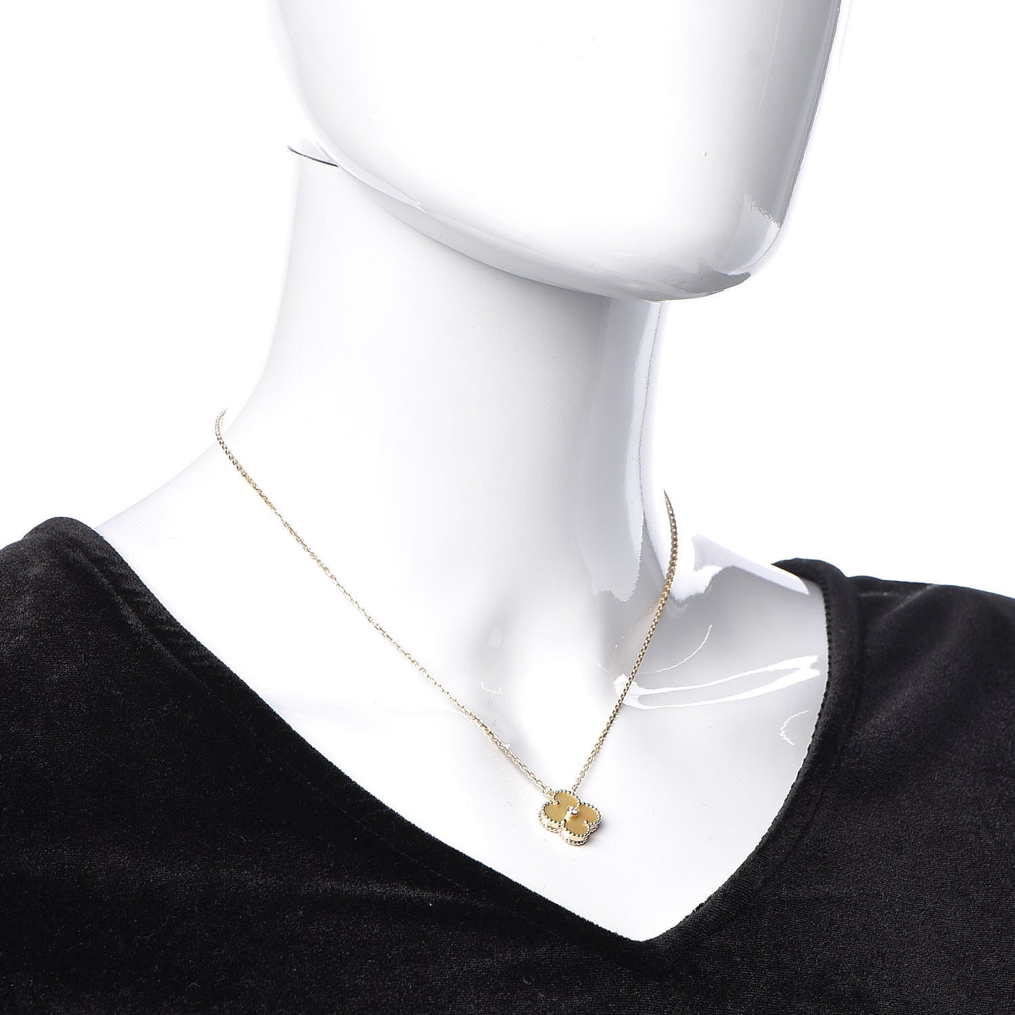 18K Yellow Gold Diamond Yellow Mother of Pearl Vintage Alhambra Pendant Necklace