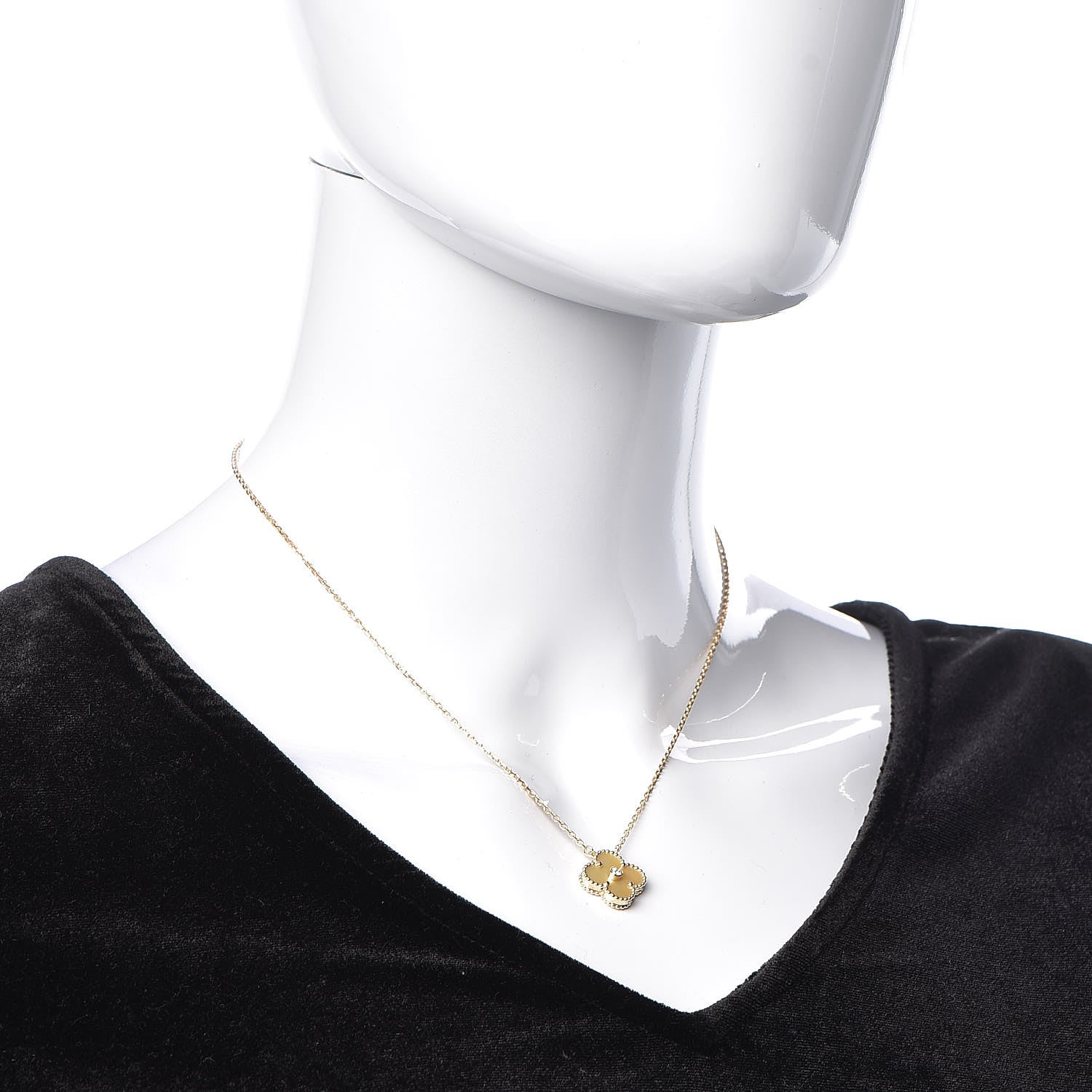 Van Cleef & Arpels 18K Yellow Gold Diamond Yellow Mother of Pearl Vintage Alhambra Pendant Necklace 2 of 6
