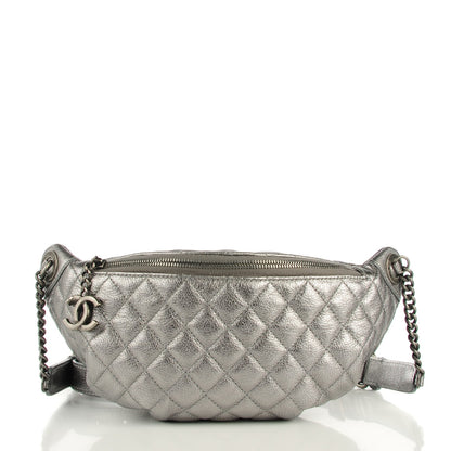 Chanel Goatskin Quilted Banane Waist Bag Fanny Pack Silver 1 of 7