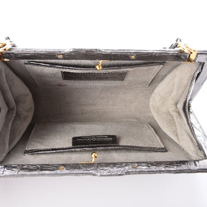 Nancy Gonzalez Metallic Crocodile Slim Frame Chain Clutch Silver 5 of 7