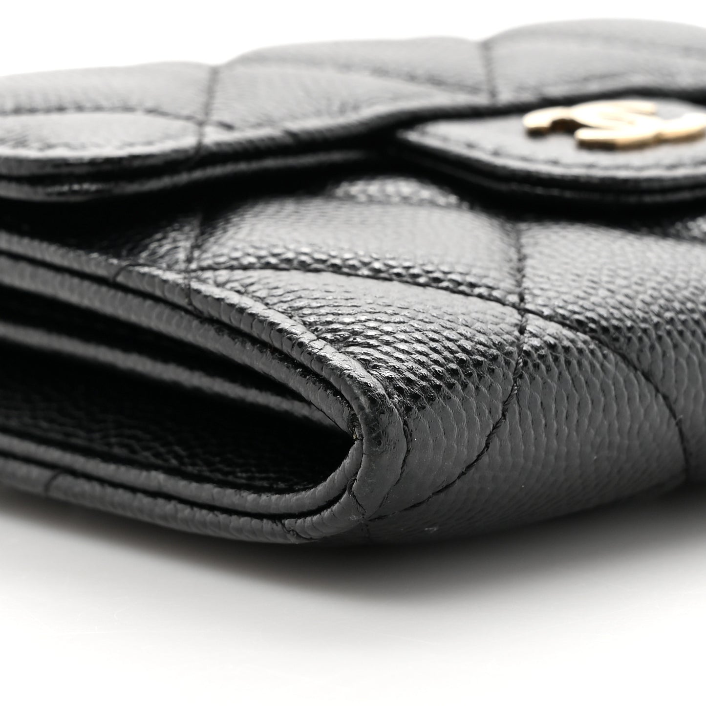 Caviar Quilted Flap Card Holder On Chain Black