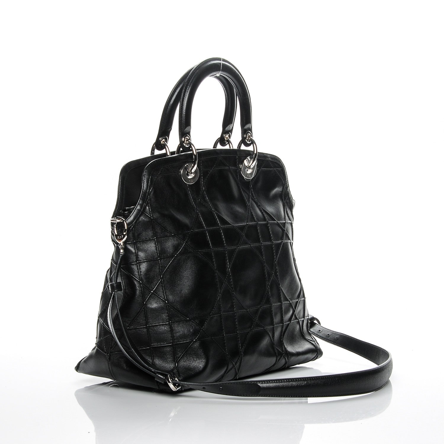 Christian Dior Lambskin Cannage Medium Granville Tote Black 3 of 8
