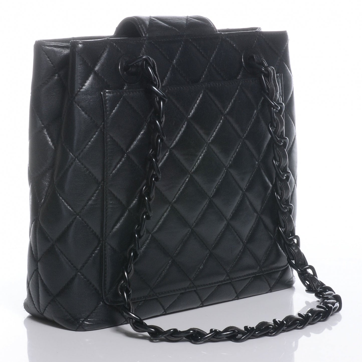 Lambskin Shoulder Bag w Resin Chain Black