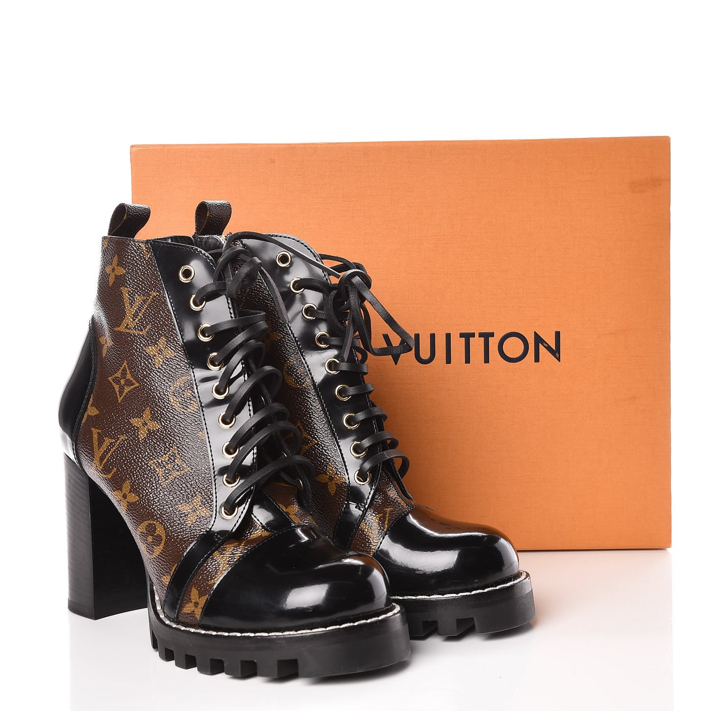 Patent Calfskin Monogram Star Trail Ankle Boots 39 Black
