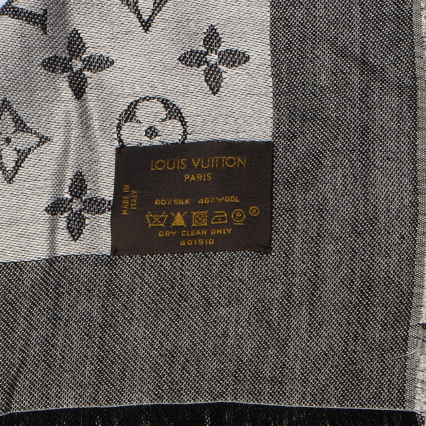Silk Wool Monogram Denim Shawl Black