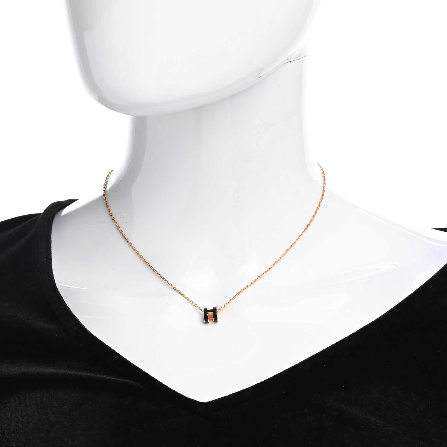 Lacquered Gold Mini Pop H Pendant Necklace Black