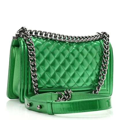 Chanel Metallic Patent Calfskin Quilted Medium Boy Flap Green 3 of 14