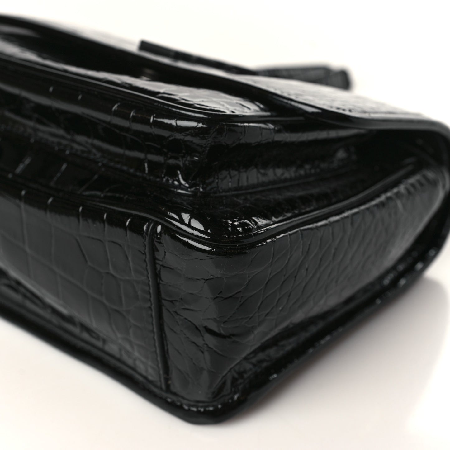 Calfskin Crocodile Embossed Matelasse Monogram Baby Niki Chain Satchel Black