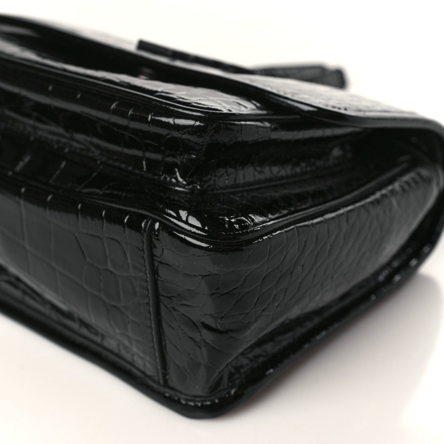 Saint Laurent Calfskin Crocodile Embossed Matelasse Monogram Baby Niki Chain Satchel Black 9 of 10