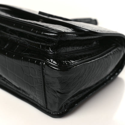 Saint Laurent Calfskin Crocodile Embossed Matelasse Monogram Baby Niki Chain Satchel Black 9 of 10