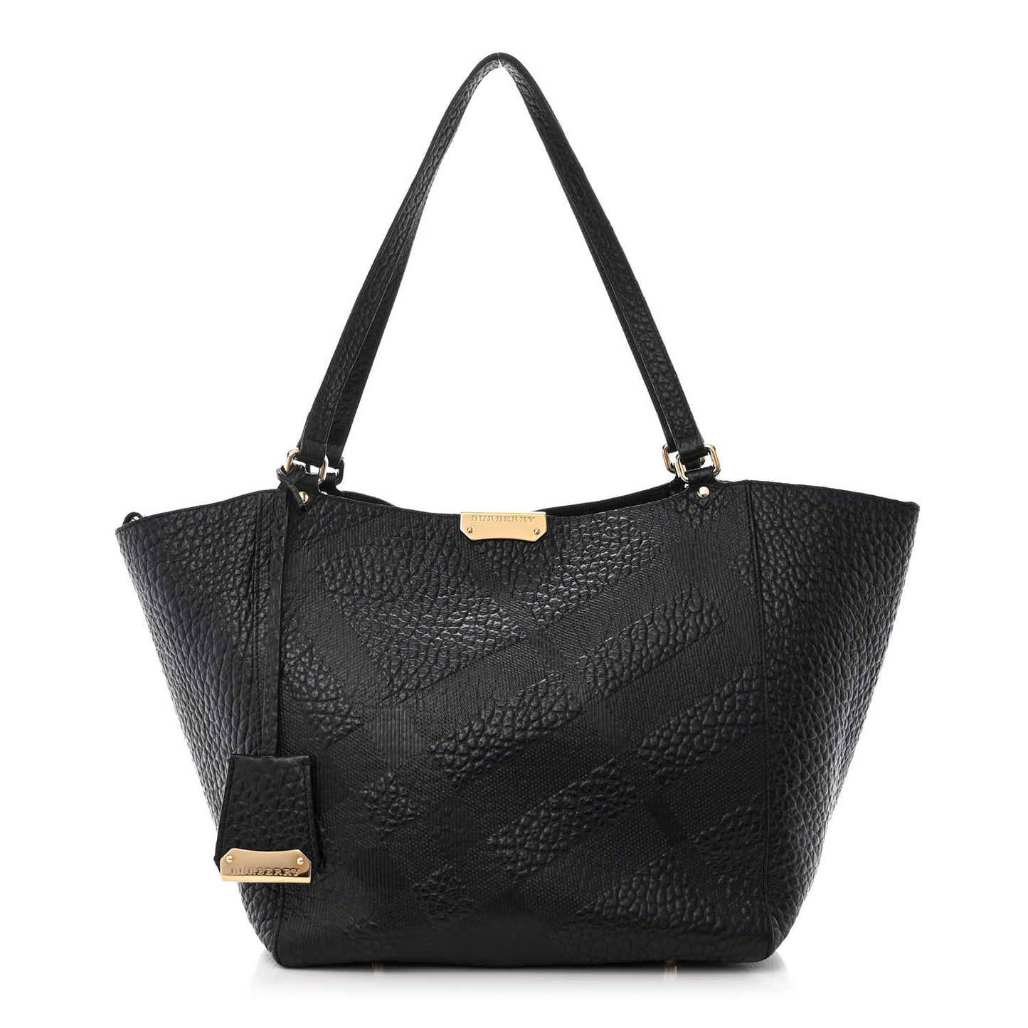 Signature Grain Calfskin Check Embossed Small Canterbury Tote Black