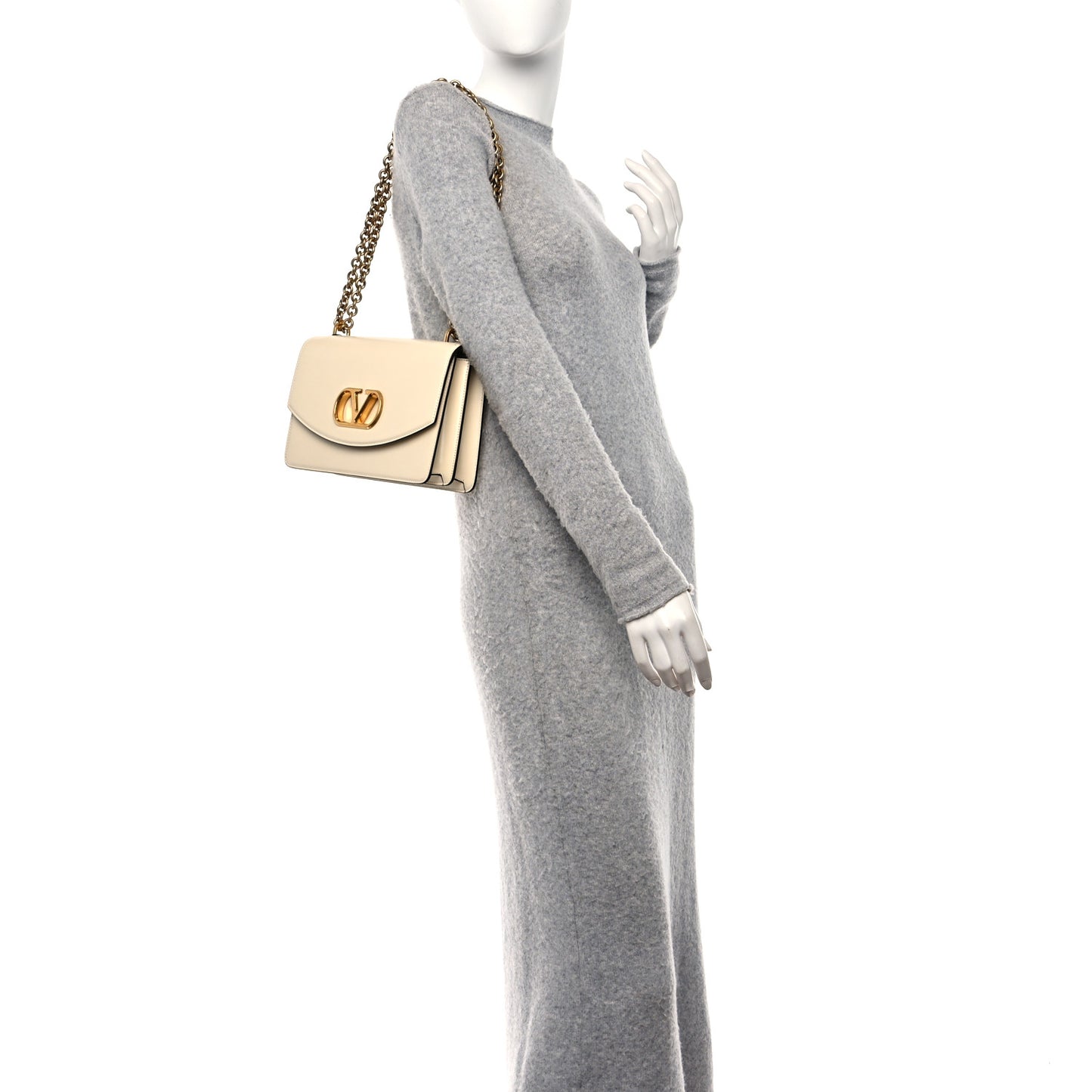 Vitello Vlogo Cutout Chain Shoulder Bag Light Ivory