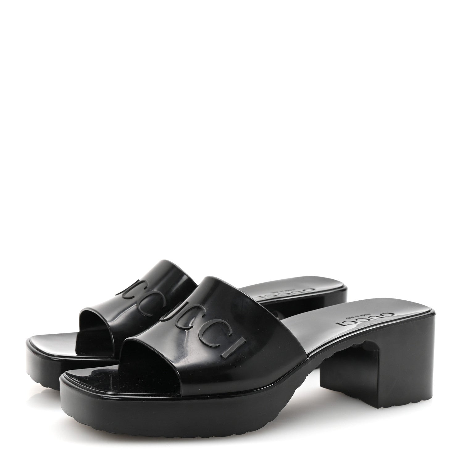 Gucci Rubber Gucci Logo Womens Platform 20/60mm Slide Sandals 36