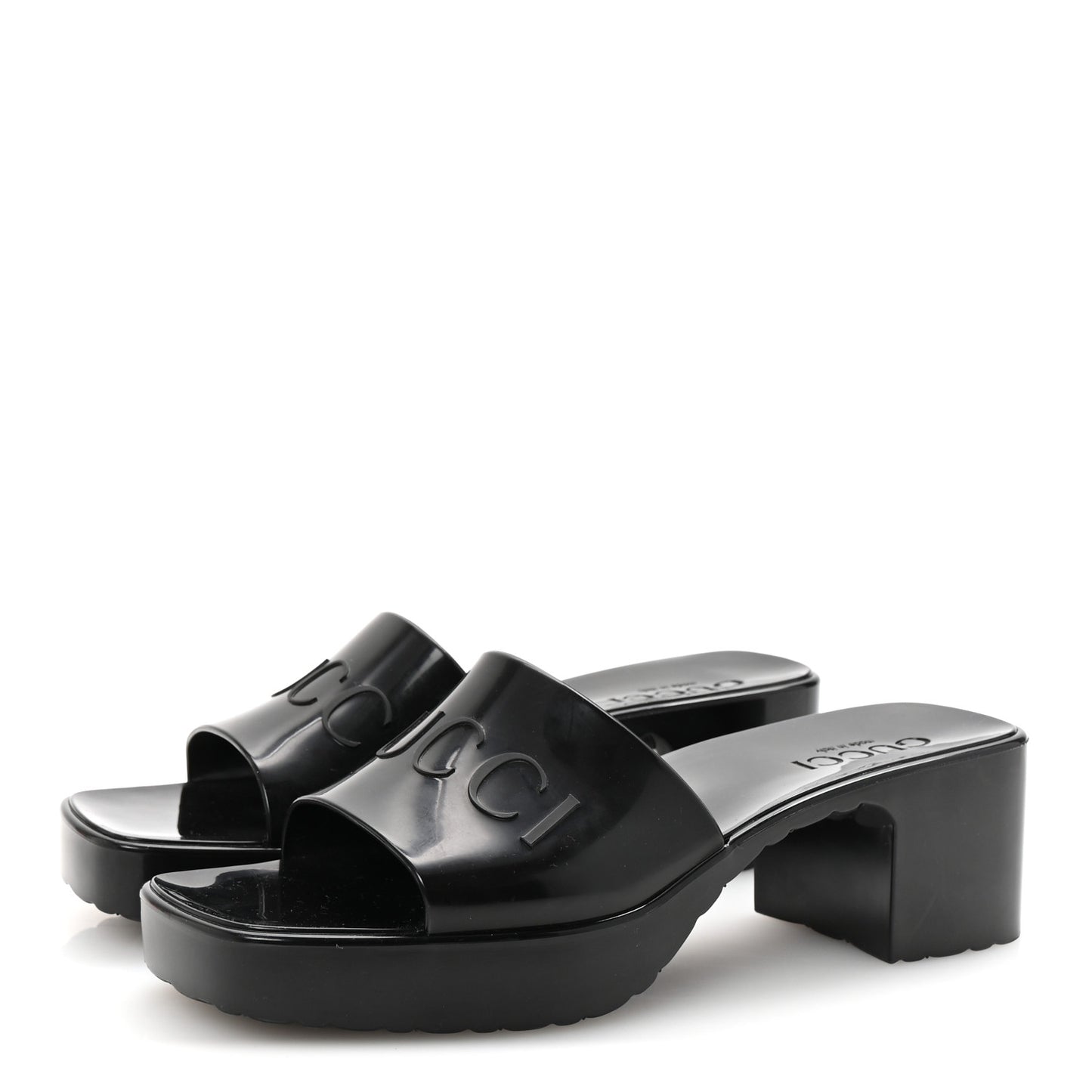 Rubber Gucci Logo Womens Platform 20/60mm Slide Sandals 36 Black