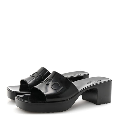Gucci Rubber Gucci Logo Womens Platform 20/60mm Slide Sandals 36 Black 4 of 10