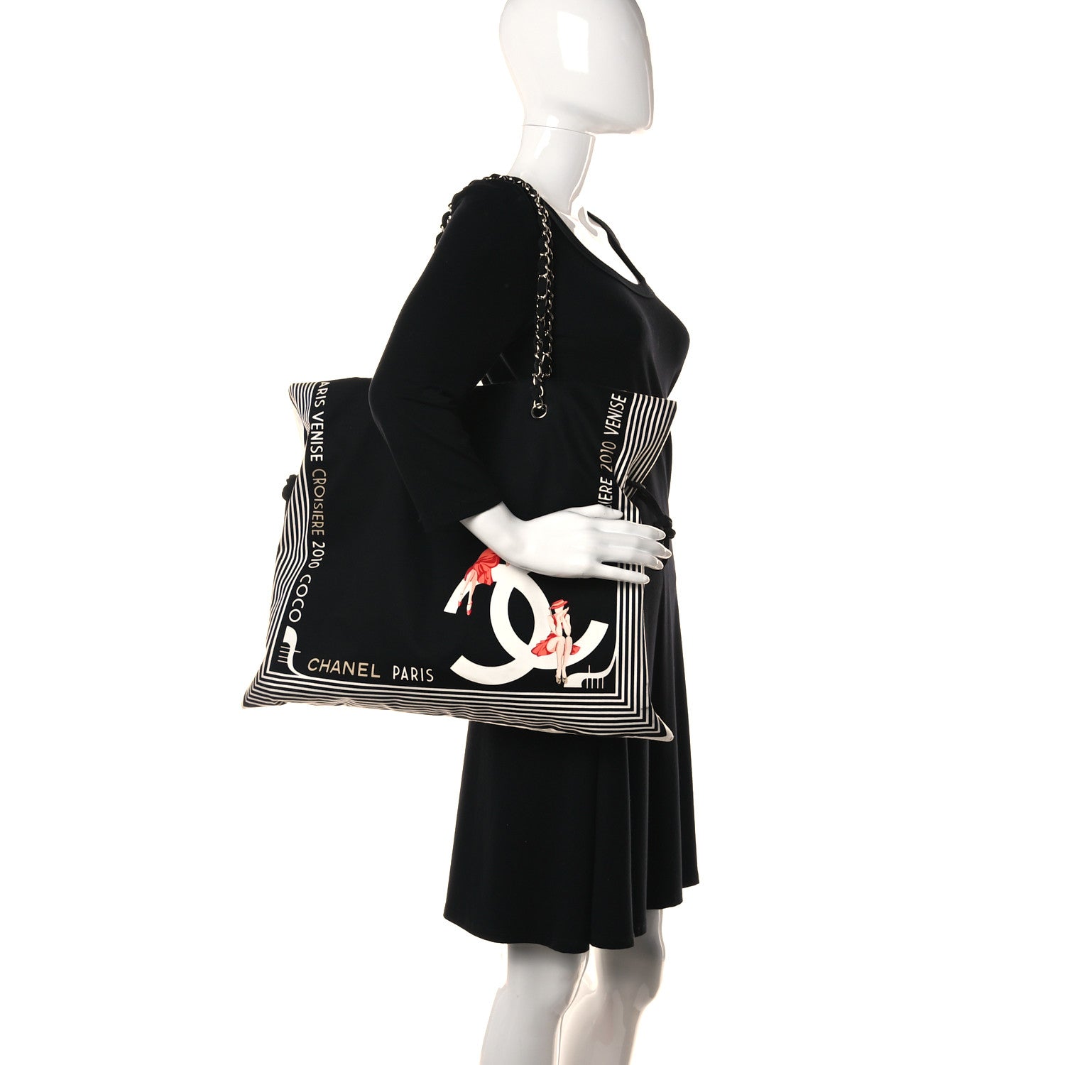 Chanel Canvas CC Paris Venice Bon Bon Tote Black White 2 of 11