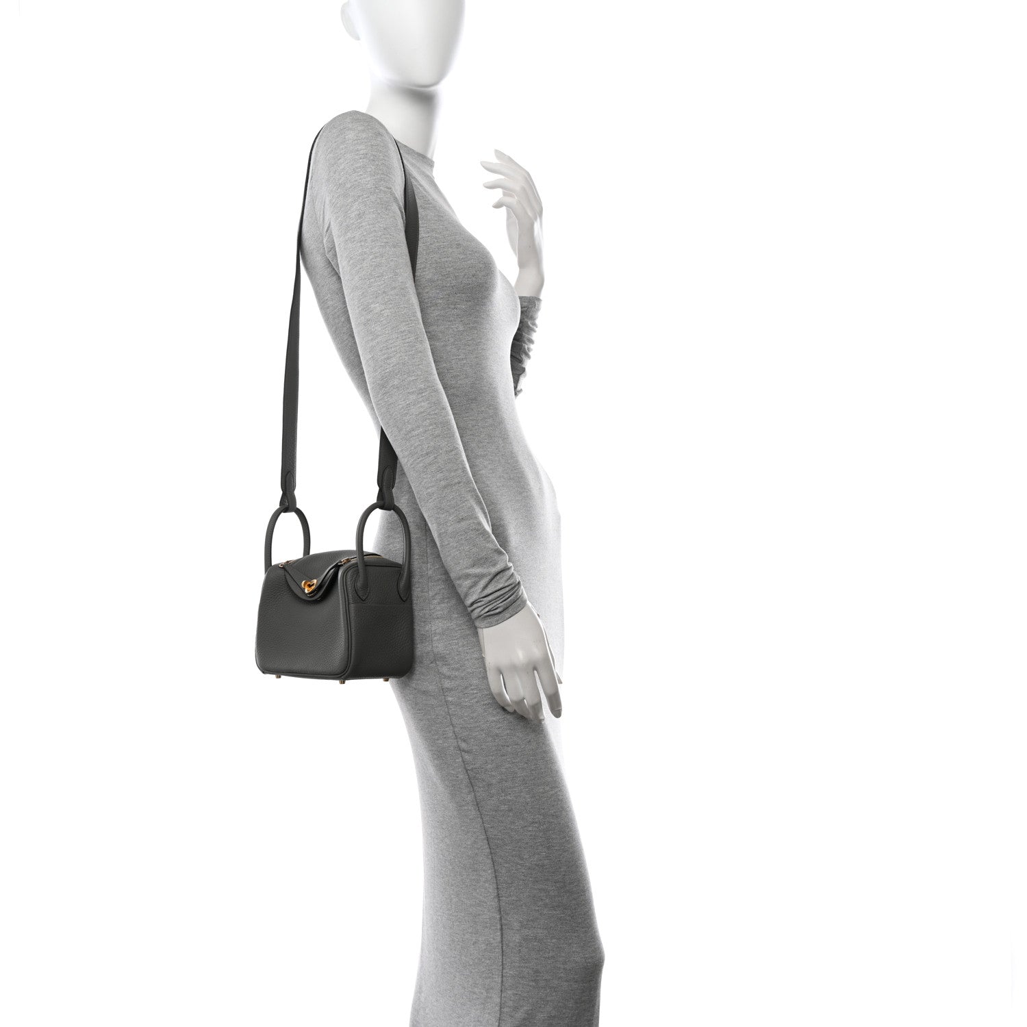 Hermes Taurillon Clemence Mini Lindy 20 Gris Meyer 2 of 11