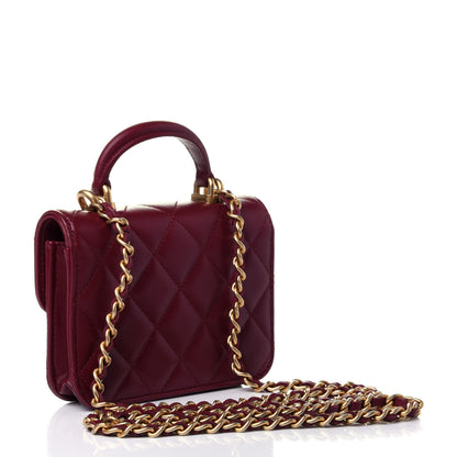 Chanel Lambskin Quilted Top Handle Flap Coin Purse With Chain Burgundy 2 of 4
