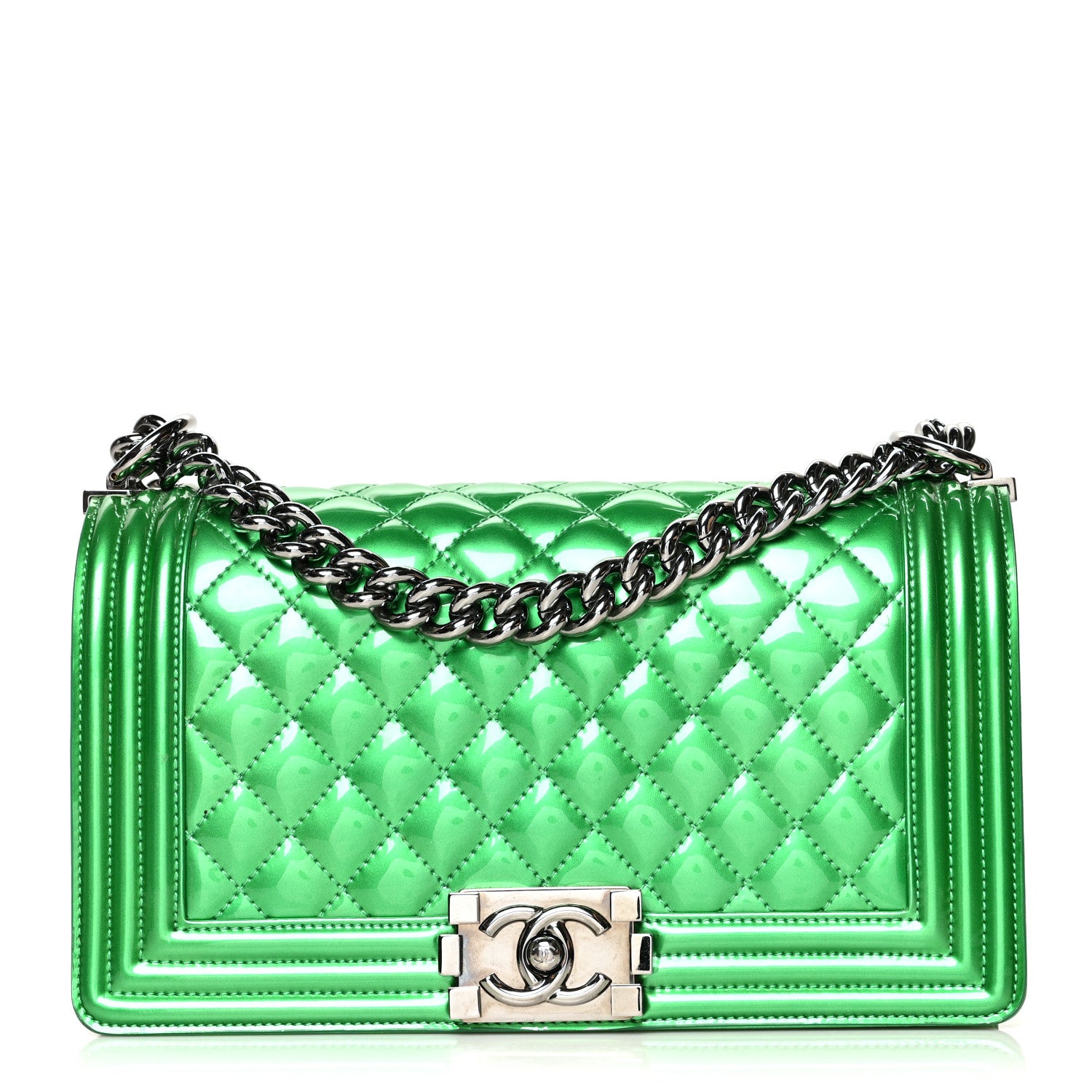 Chanel Metallic Patent Calfskin Quilted Medium Boy Flap Green 1 of 13
