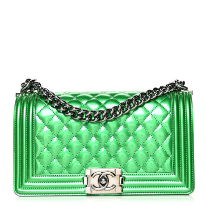 Chanel Metallic Patent Calfskin Quilted Medium Boy Flap Green 1 of 13