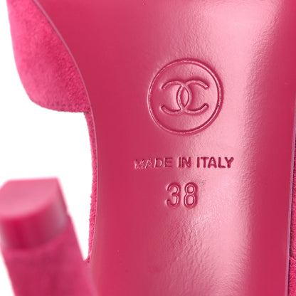 Chanel Suede Lambskin Cap Toe Crystal Slingback Pumps 38 Fuchsia Black 8 of 12