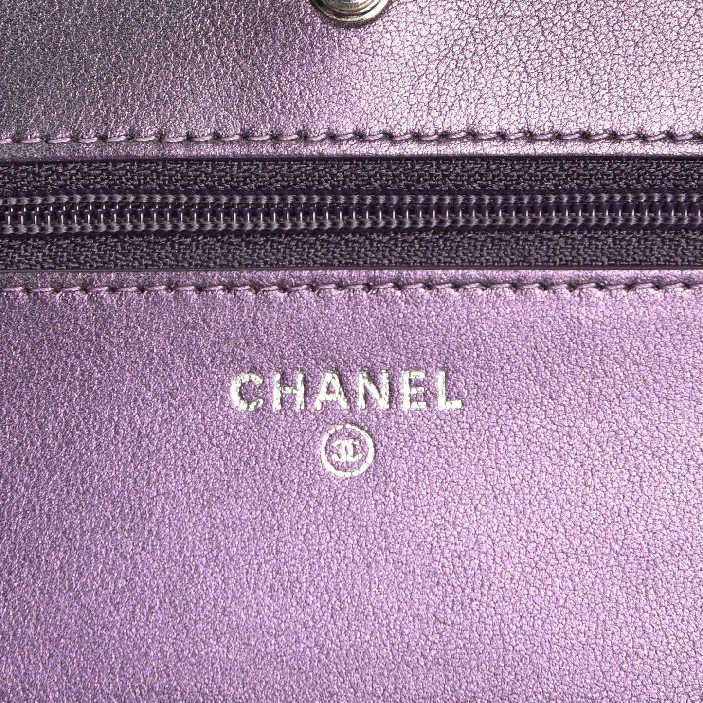 Iridescent Lambskin Quilted Wallet On Chain WOC Purple
