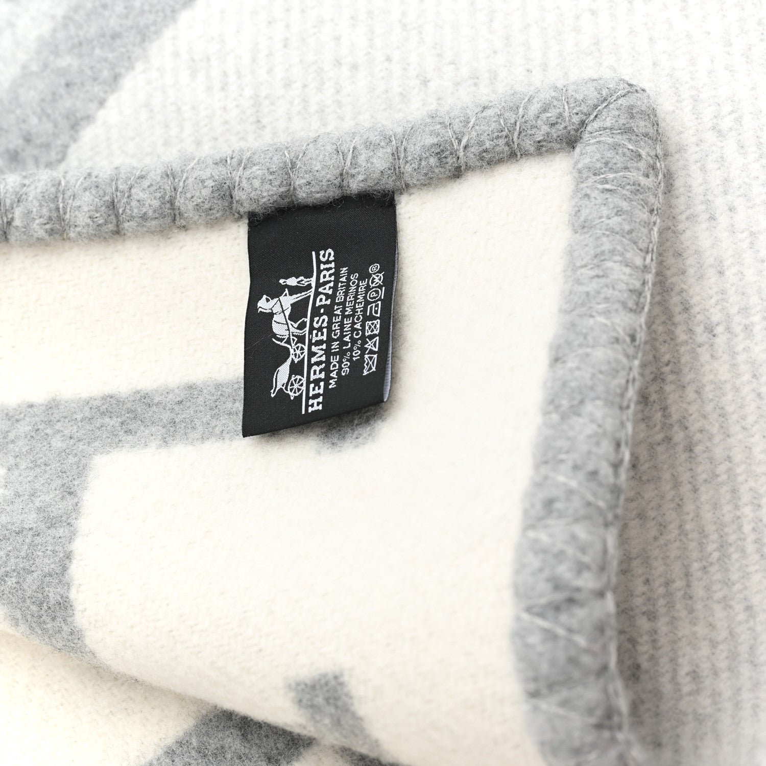 Hermes Wool Cashmere Avalon III Blanket Ecru Gris Clair 3 of 3