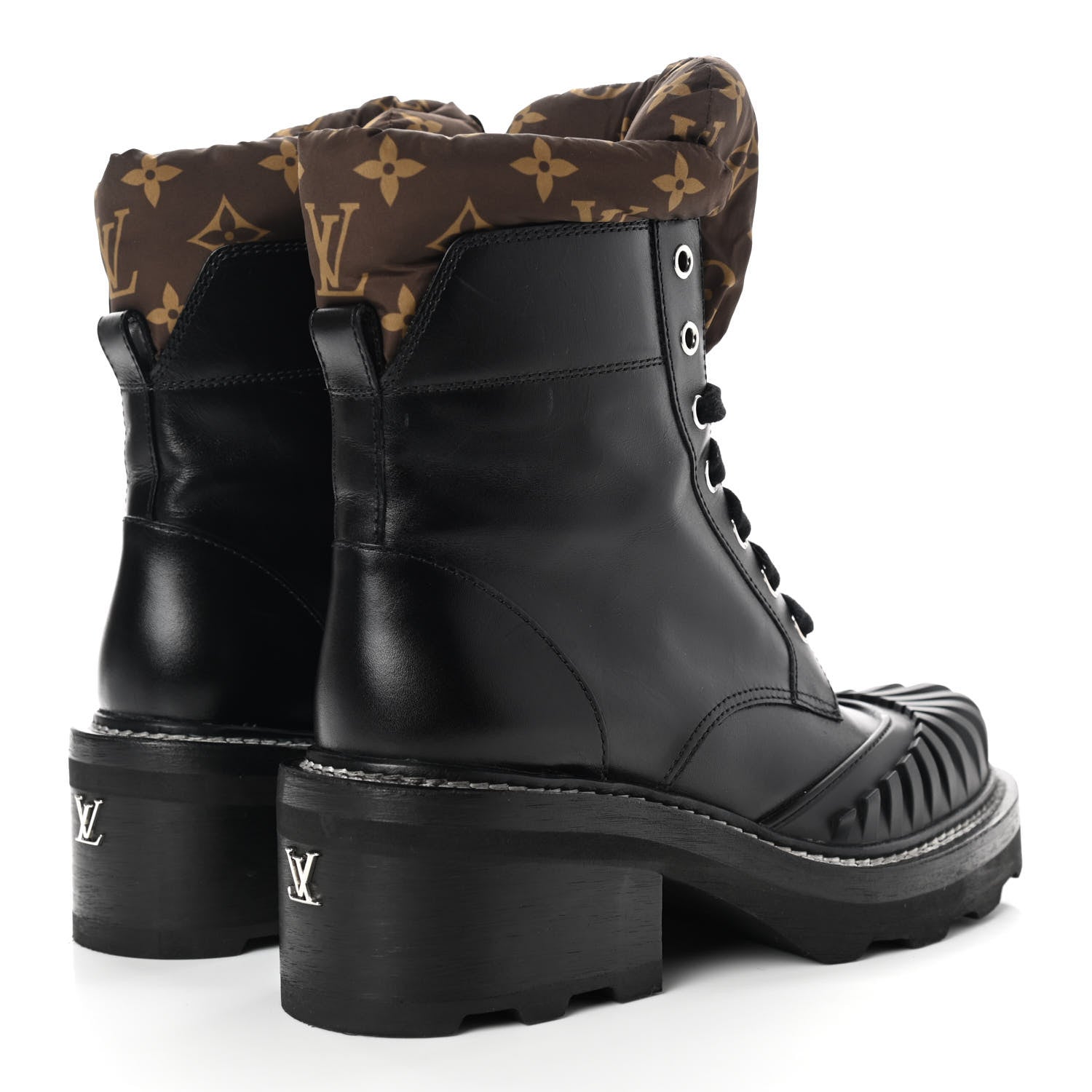 Louis Vuitton Calfskin Monogram Nylon LV Beaubourg Ankle Boots 39 Black 4 of 18