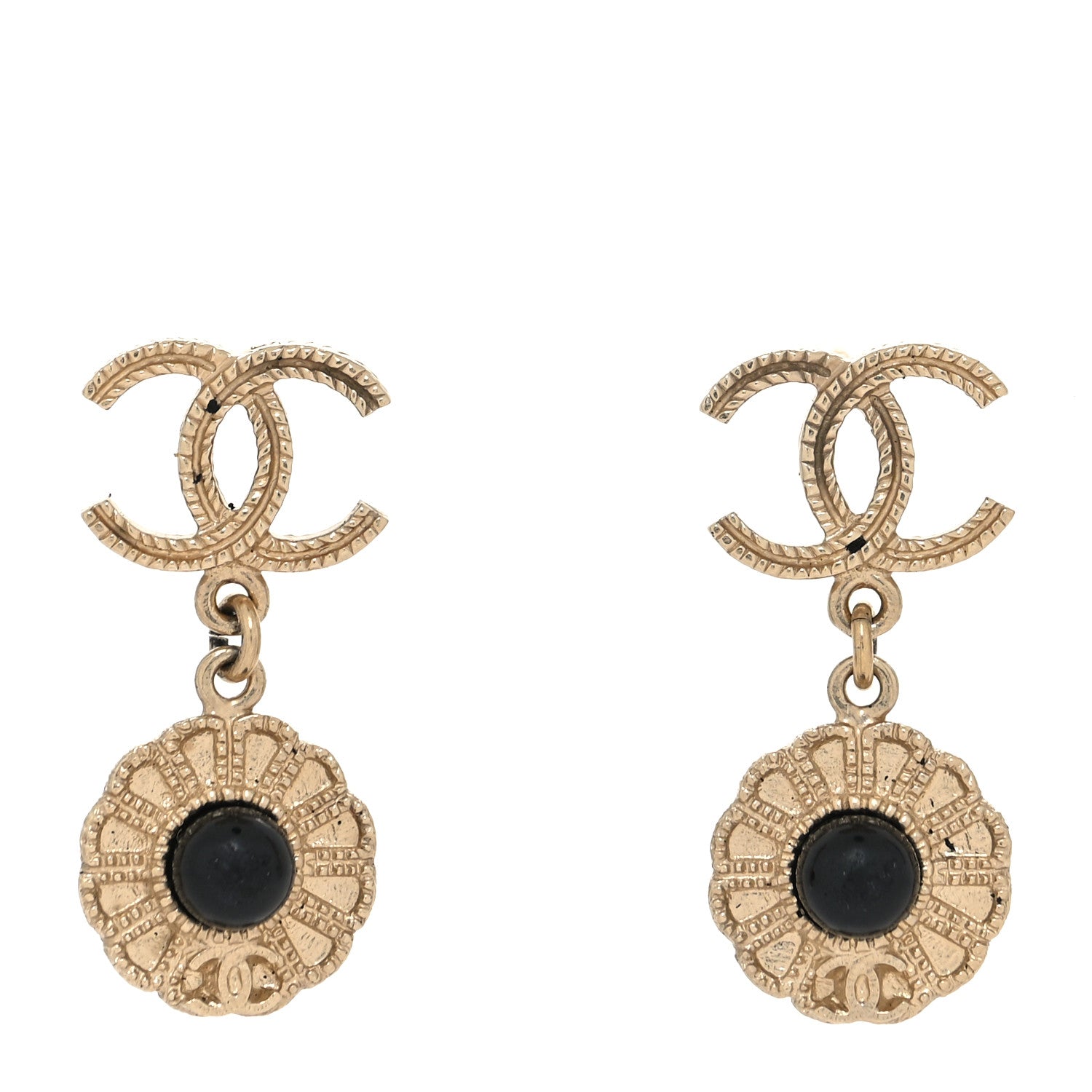 Chanel Flower CC Drop Earrings Gold Black 1 of 4