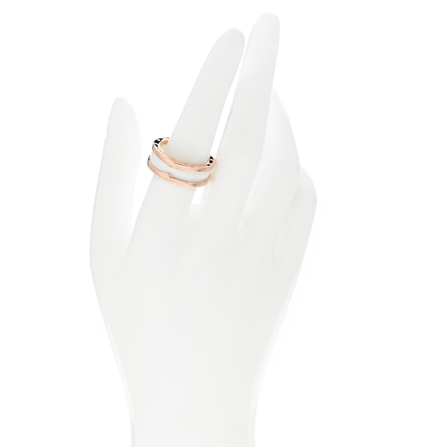 Bulgari 18K Rose Gold White Ceramic B.Zero1 Two-Band Ring 58 8.25 2 of 6