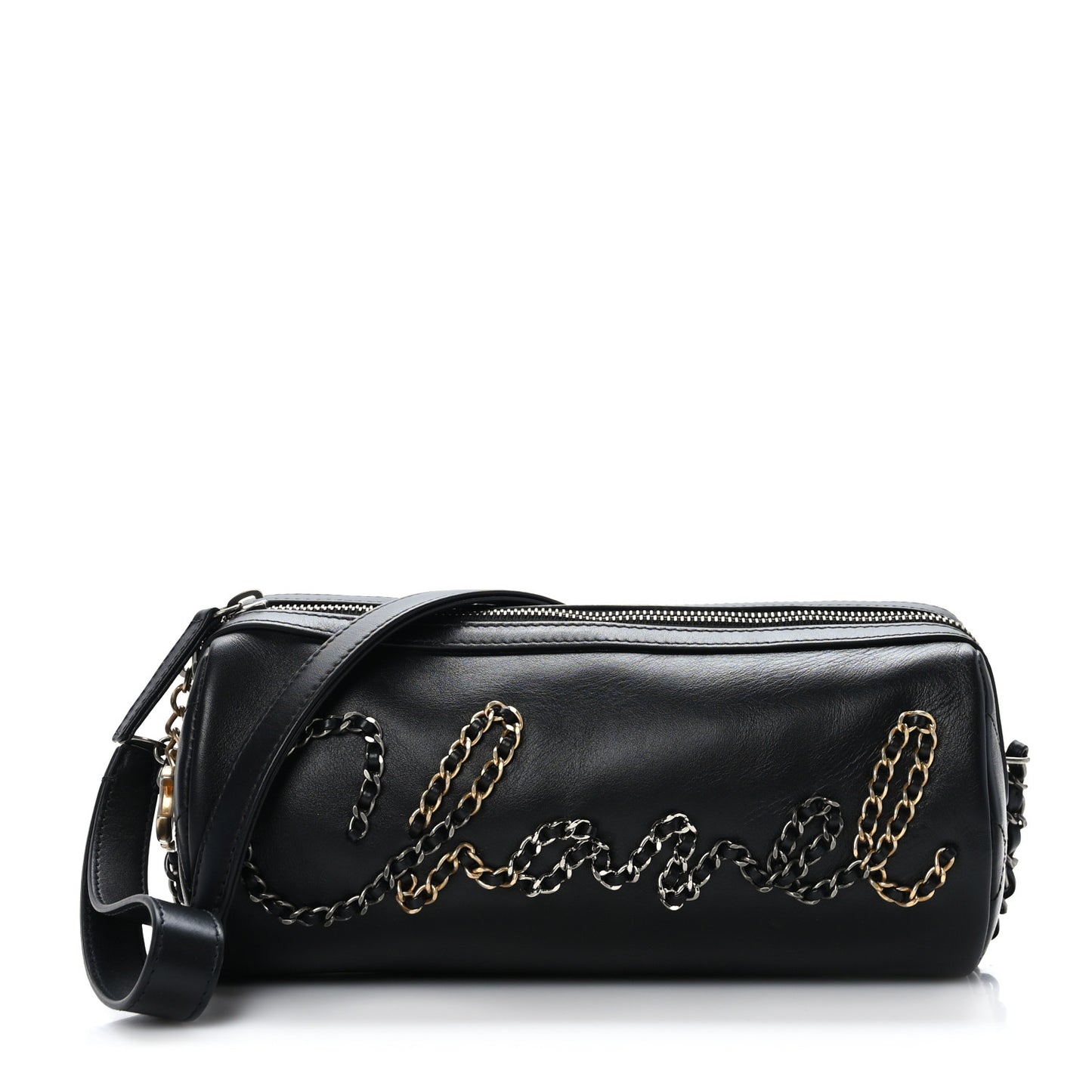 Metallic Lambskin Signe Bowling Bag Black