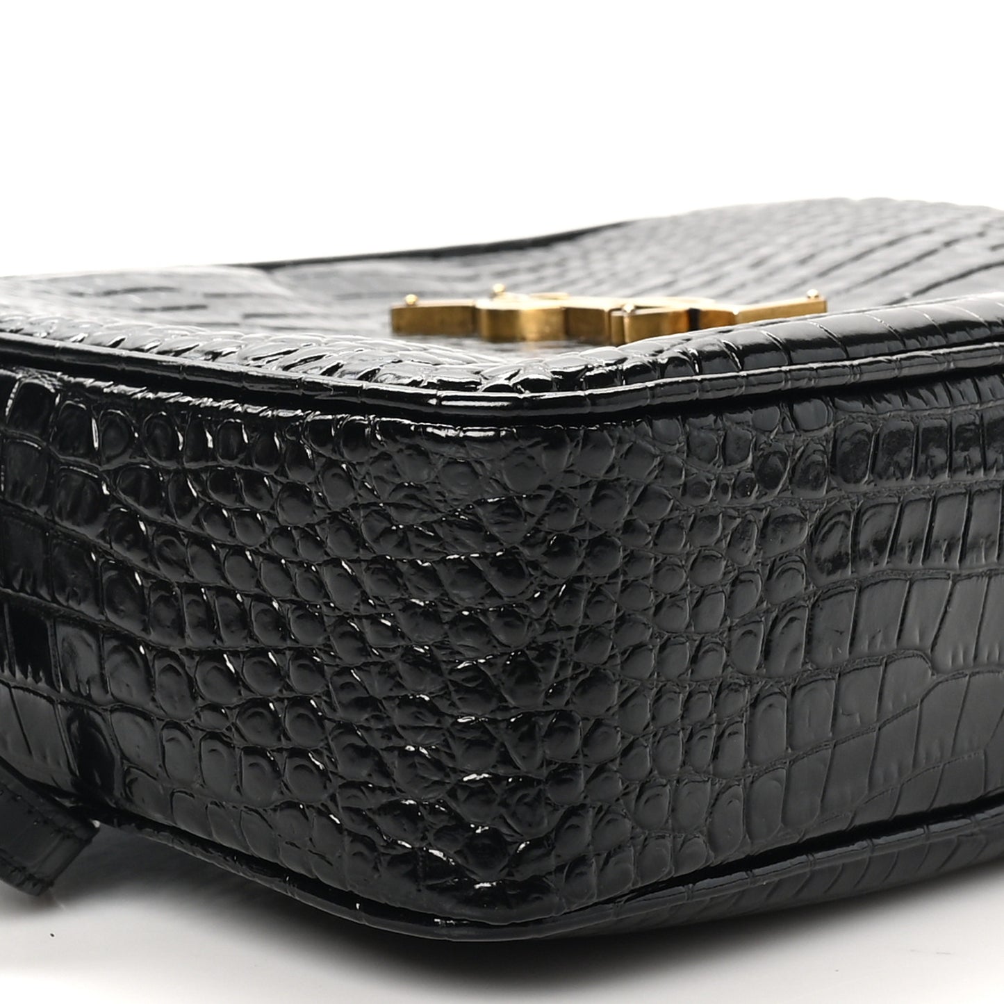 Patent Calfskin Crocodile Embossed Monogram Lou Camera Bag Black