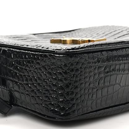Saint Laurent Patent Calfskin Crocodile Embossed Monogram Lou Camera Bag Black 9 of 10