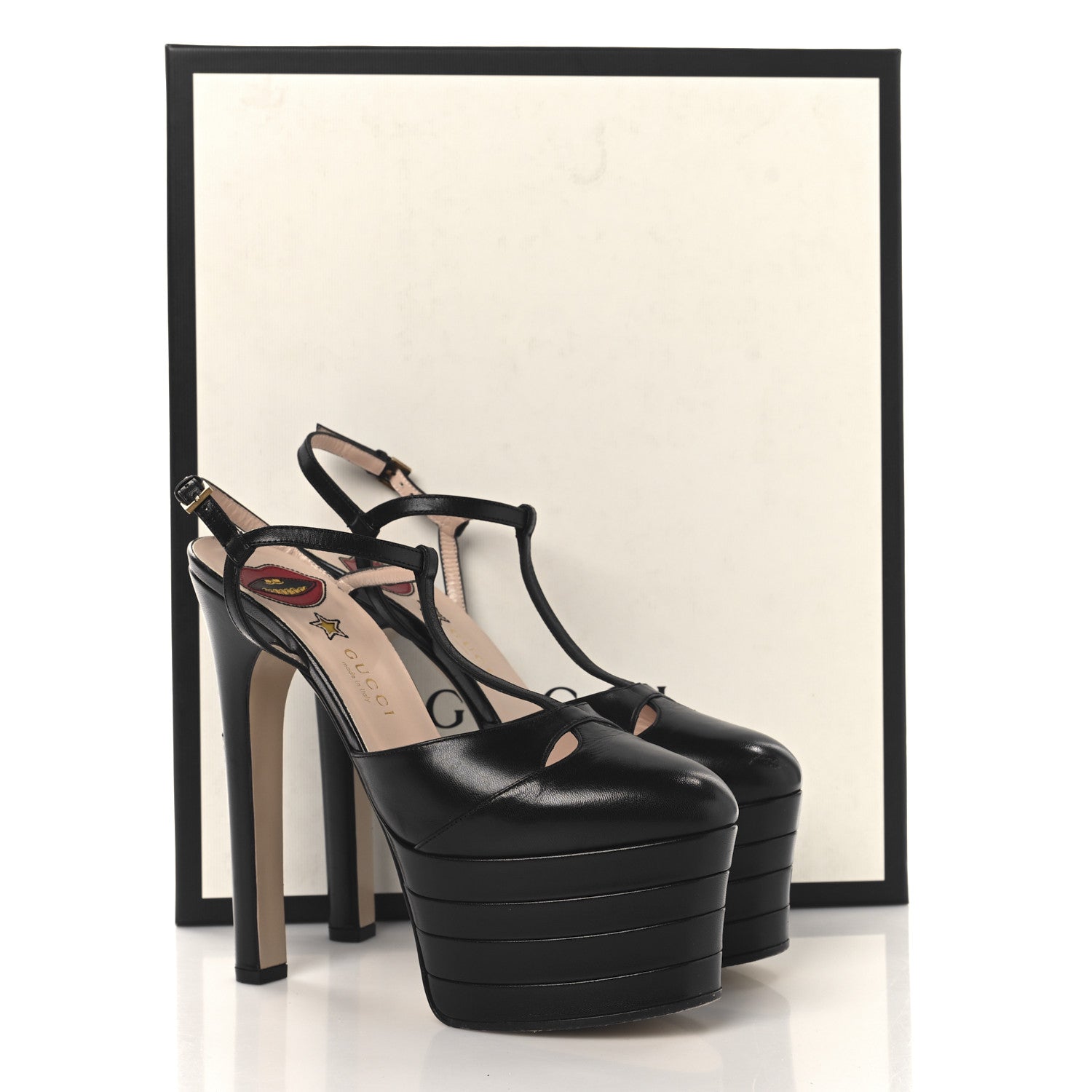 Gucci Malaga Kid T Strap Platform Pumps 38 Black 10 of 10