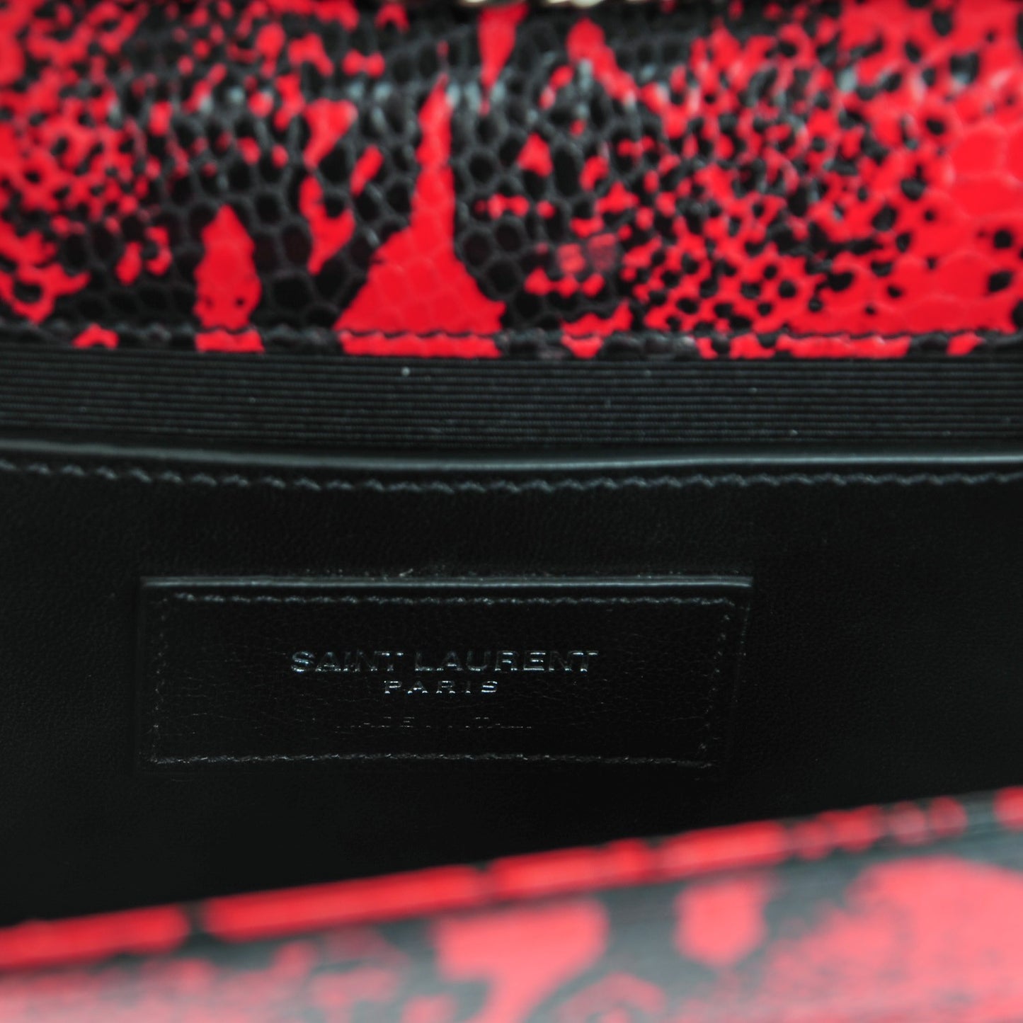 Python Embossed Small Monogram Kate Tassel Satchel Noir Rouge