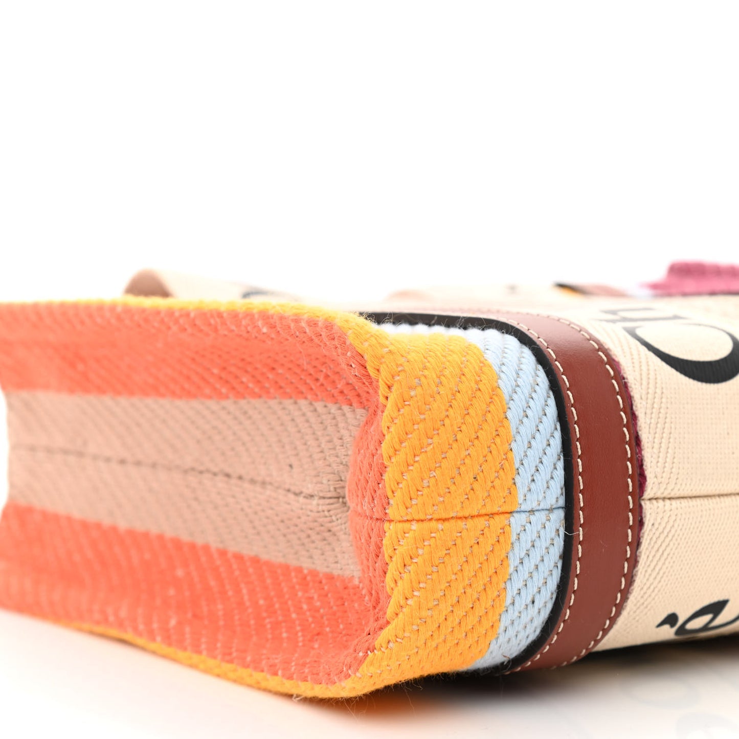 Cotton Calfskin Small Woody Striped Ribbon Tote Multicolor