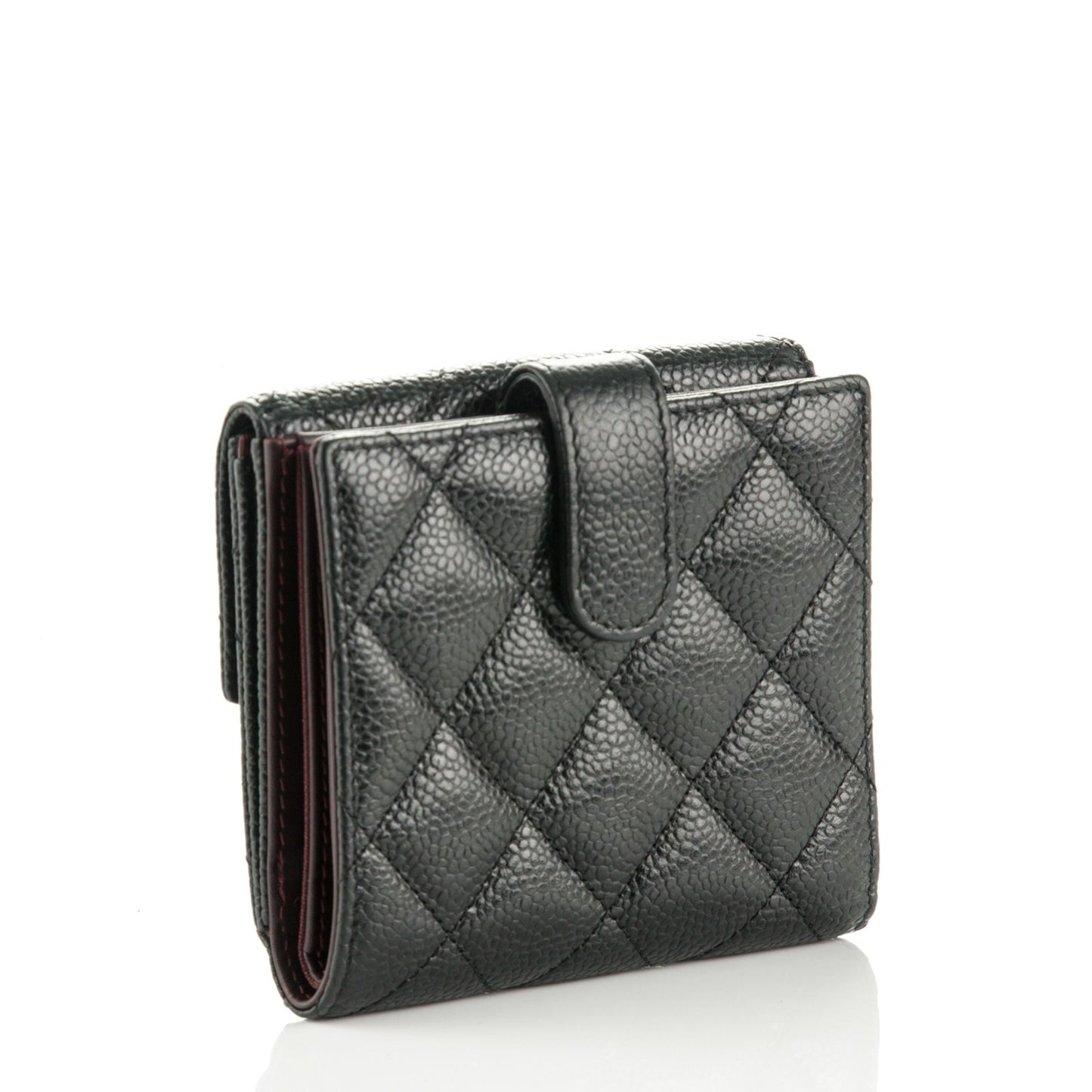 Caviar Quilted Compact French Flap Wallet Black