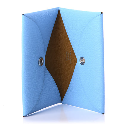 Hermes Chevre Mysore Calvi Card Case Celeste Kraft 5 of 7