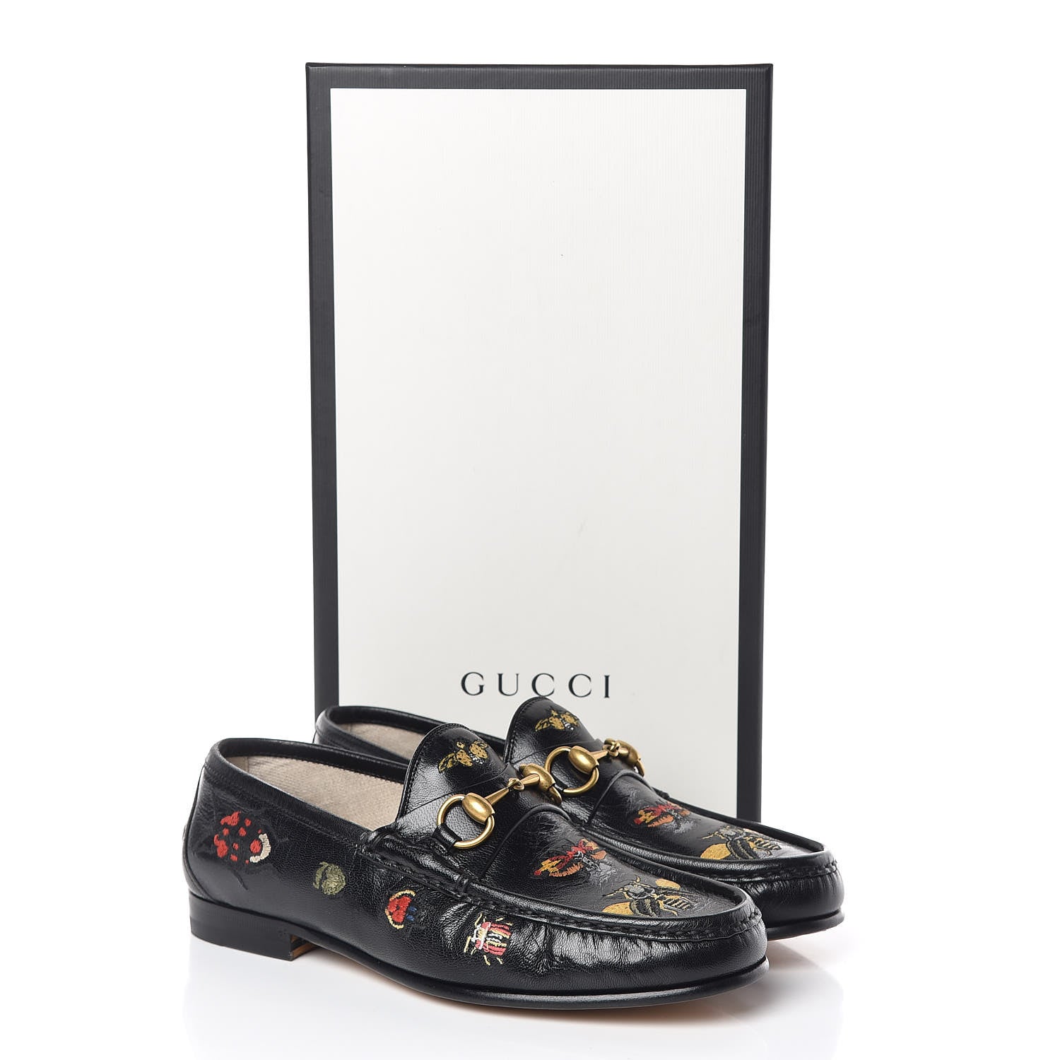 Gucci Goatskin Embroidered Mens 1953 Horsebit Loafers 6 Black 12 of 12