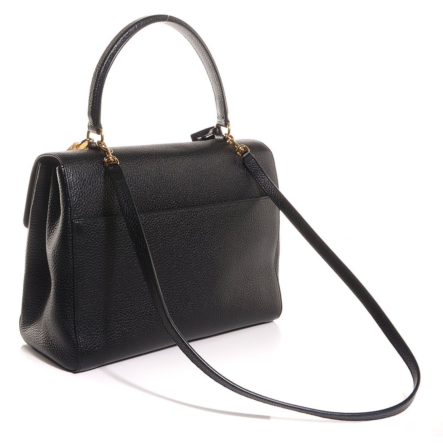 Grained Calfskin Medium Moujik Top Handle Bag Black