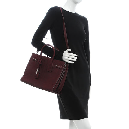 Saint Laurent Crocodile Embossed Suede Small Sac de Jour Dark Red 2 of 8