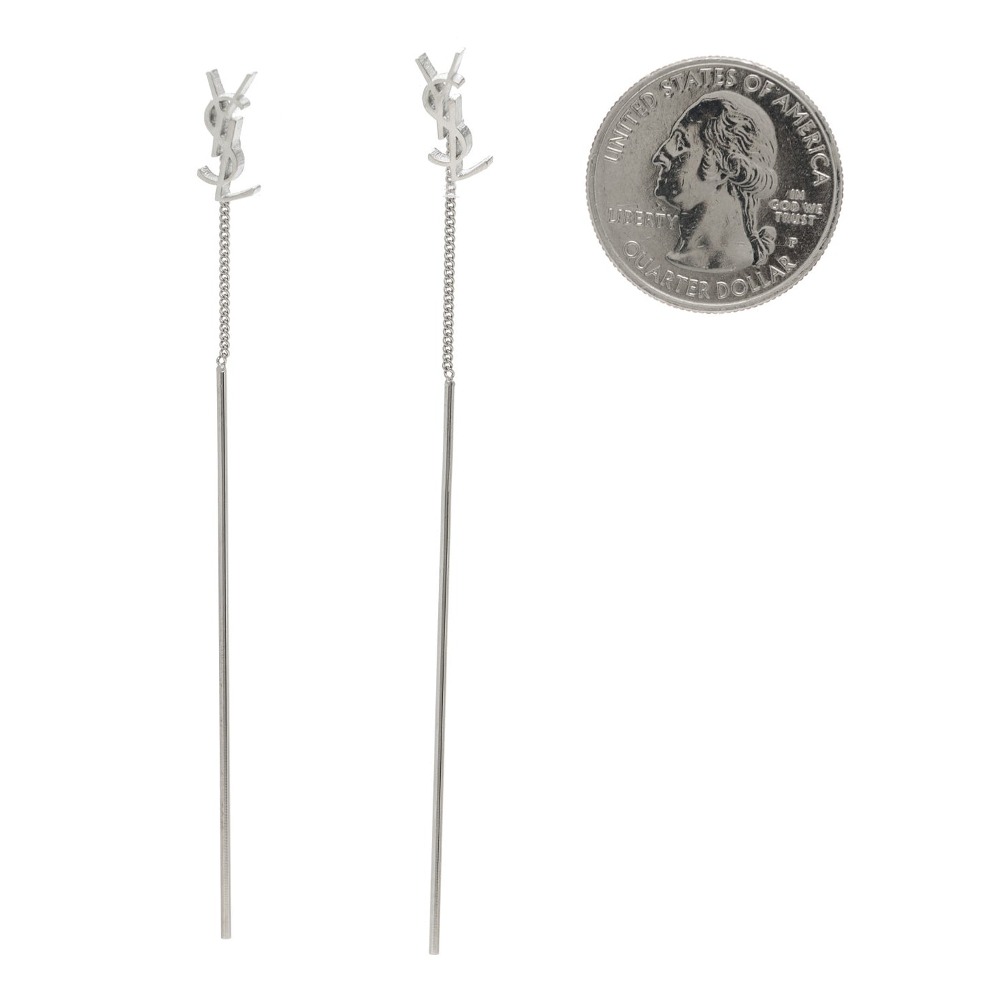 Metal Monogram Pendant Threader Earrings Silver