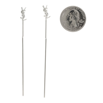 Saint Laurent Metal Monogram Pendant Threader Earrings Silver 2 of 3