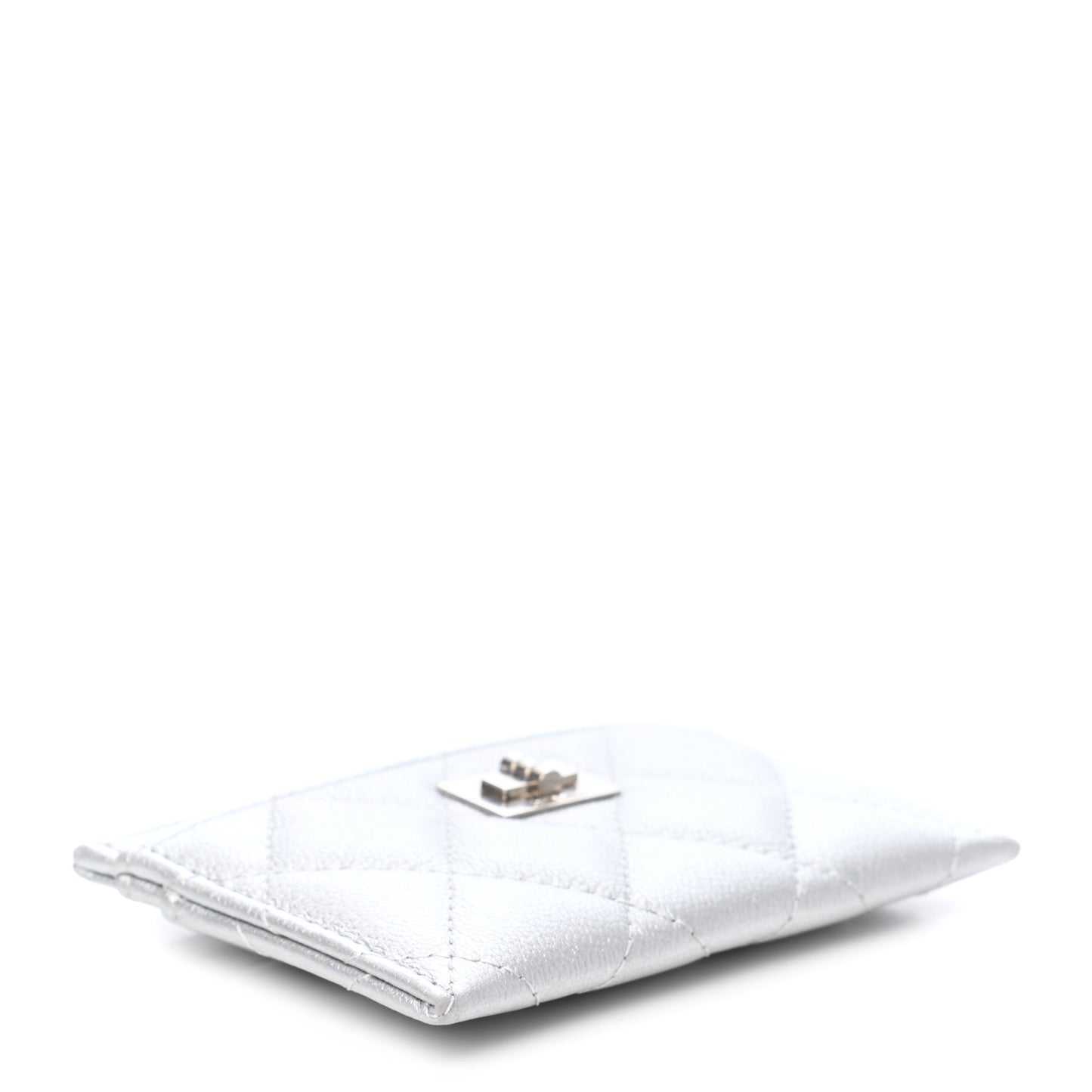 Metallic Calfskin Quilted Reissue Card Holder Silver