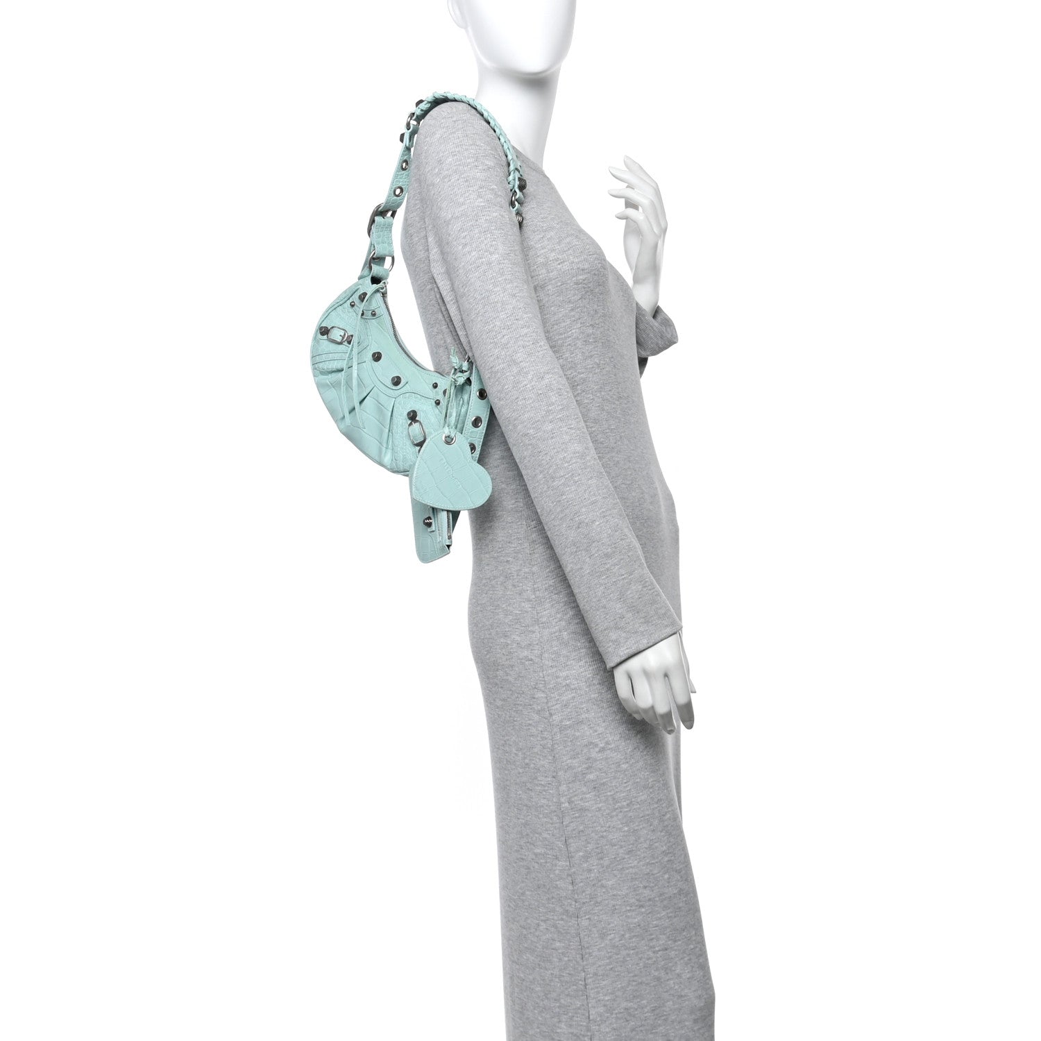 Balenciaga Extra Supple Calfskin Crocodile Embossed Le Cagole Shoulder Bag XS Green Acqua 2 of 10