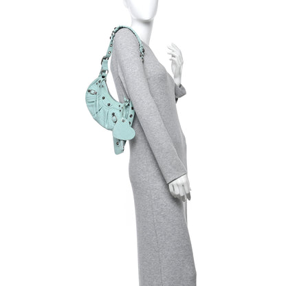 Balenciaga Extra Supple Calfskin Crocodile Embossed Le Cagole Shoulder Bag XS Green Acqua 2 of 10