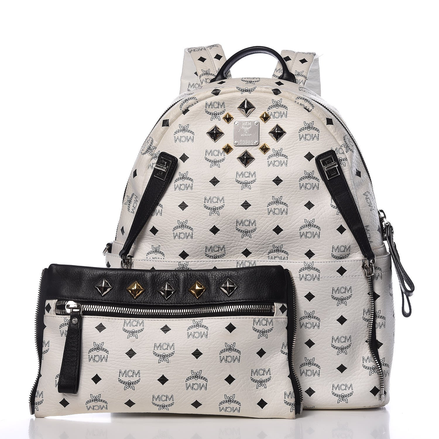 MCM Visetos Studded Medium Dual Stark Backpack White 3 of 32